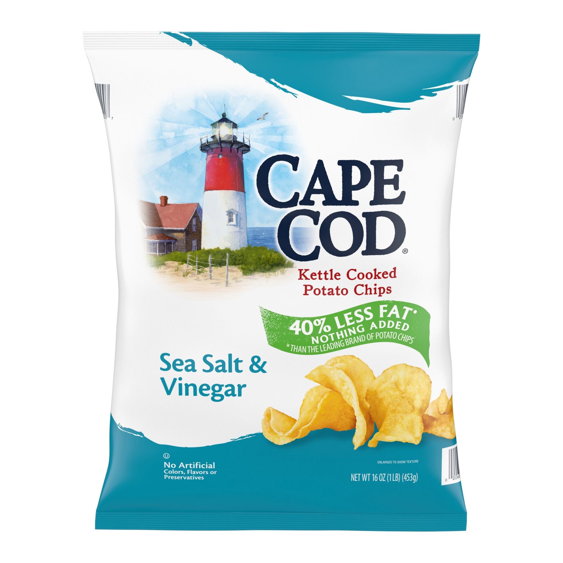 Cape Cod Kettle Cooked Potato Chips Sea Salt & Vinegar, 40% Less Fat, 16 oz.