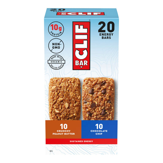 Clif Bar Energy Bars Variety Pack, Crunchy Peanut Butter, Chocolate Chip, 20 pk./2.4 oz.