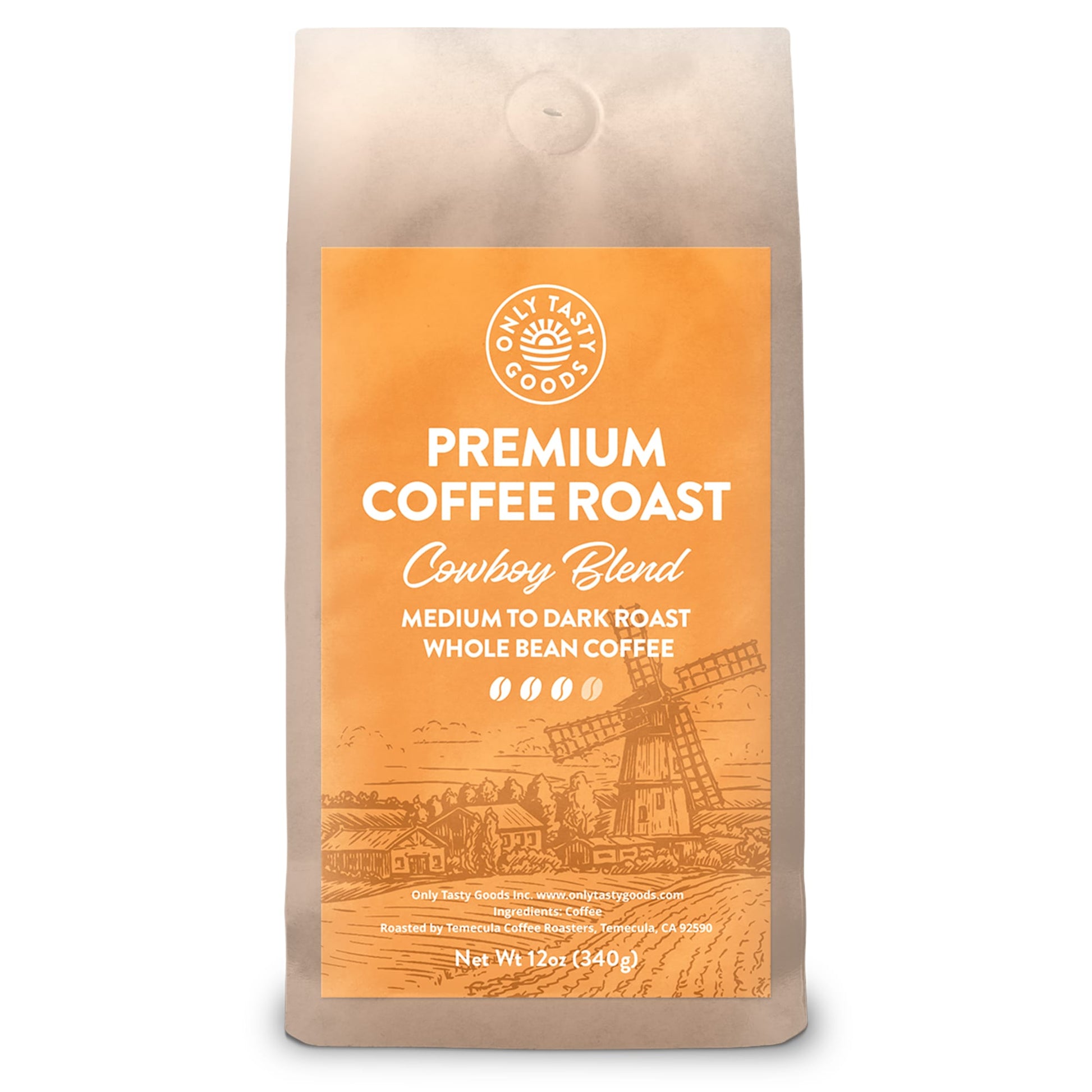 Cowboy Blend Medium to Dark Roast Whole Bean Coffee, Speciality Coffee Beans, Fresh Roasted, 12 oz.