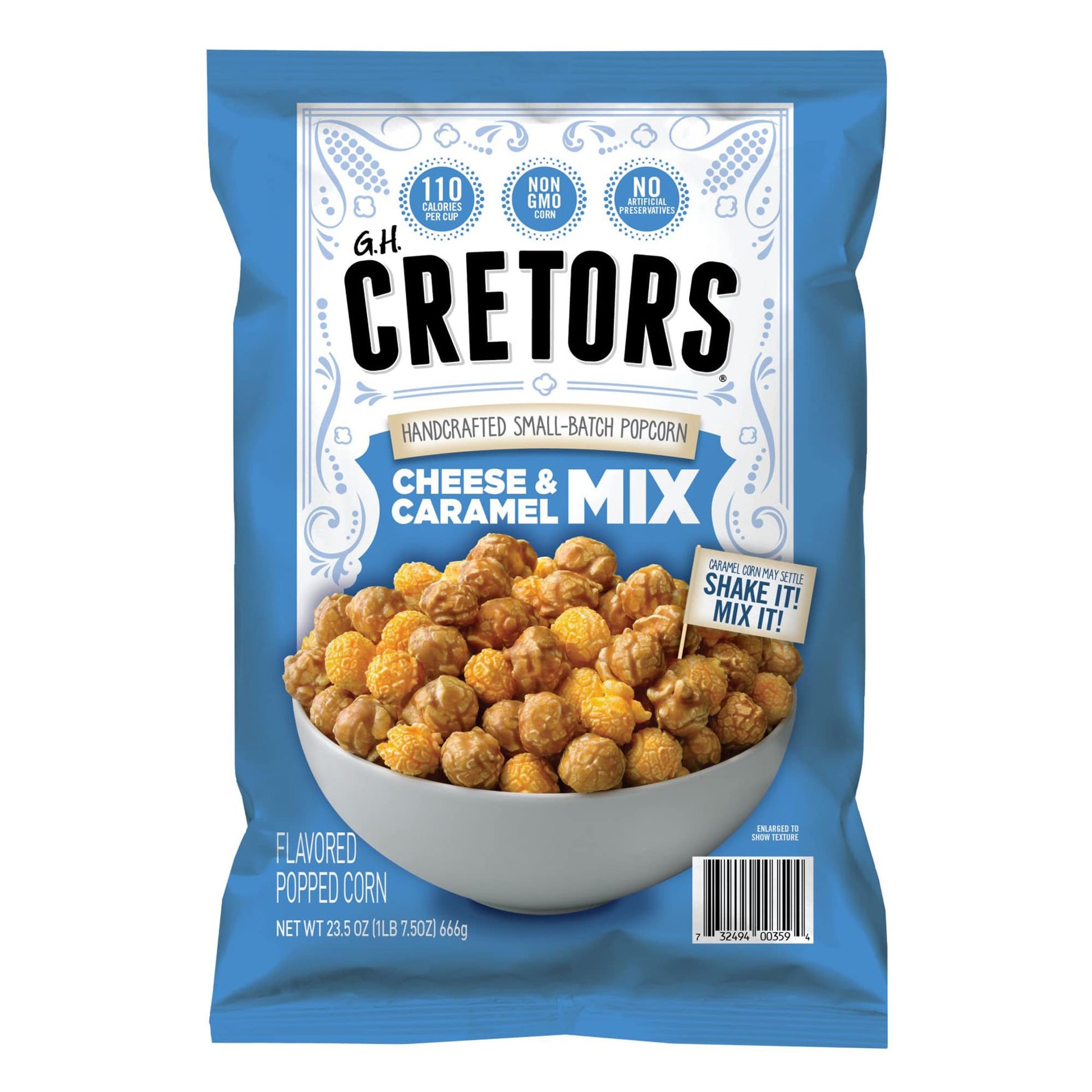 Cretors Cheese & Caramel Mix Handcrafted Popped Corn, 23.5 oz.