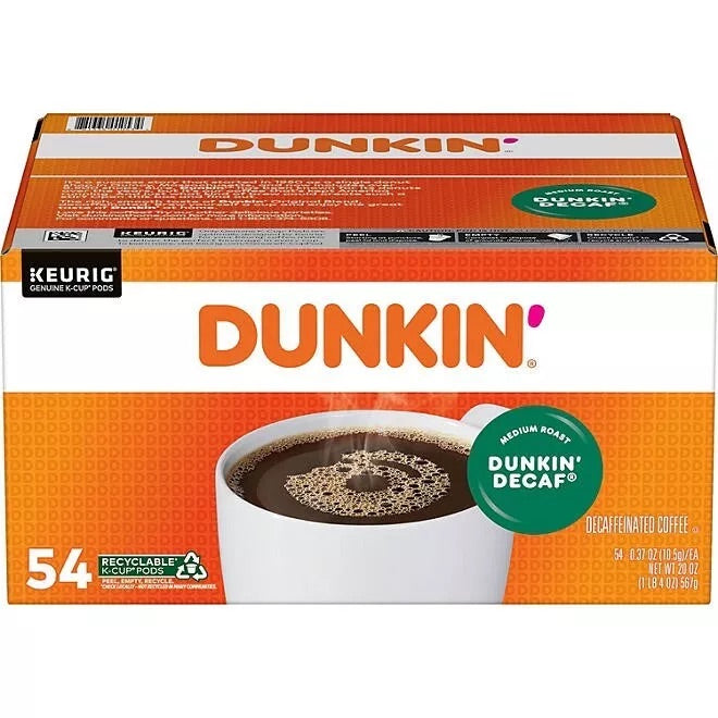 Dunkin' Donuts Original Blend Decaf Coffee K-Cup Pods Capsules, 54 ct.