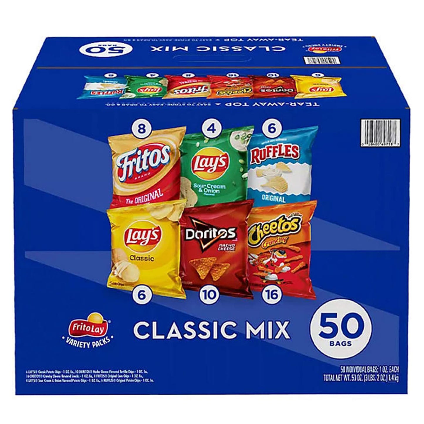 Frito Lay Classic Mix, Variety Pack of Snacks and Chips, 50 ct.