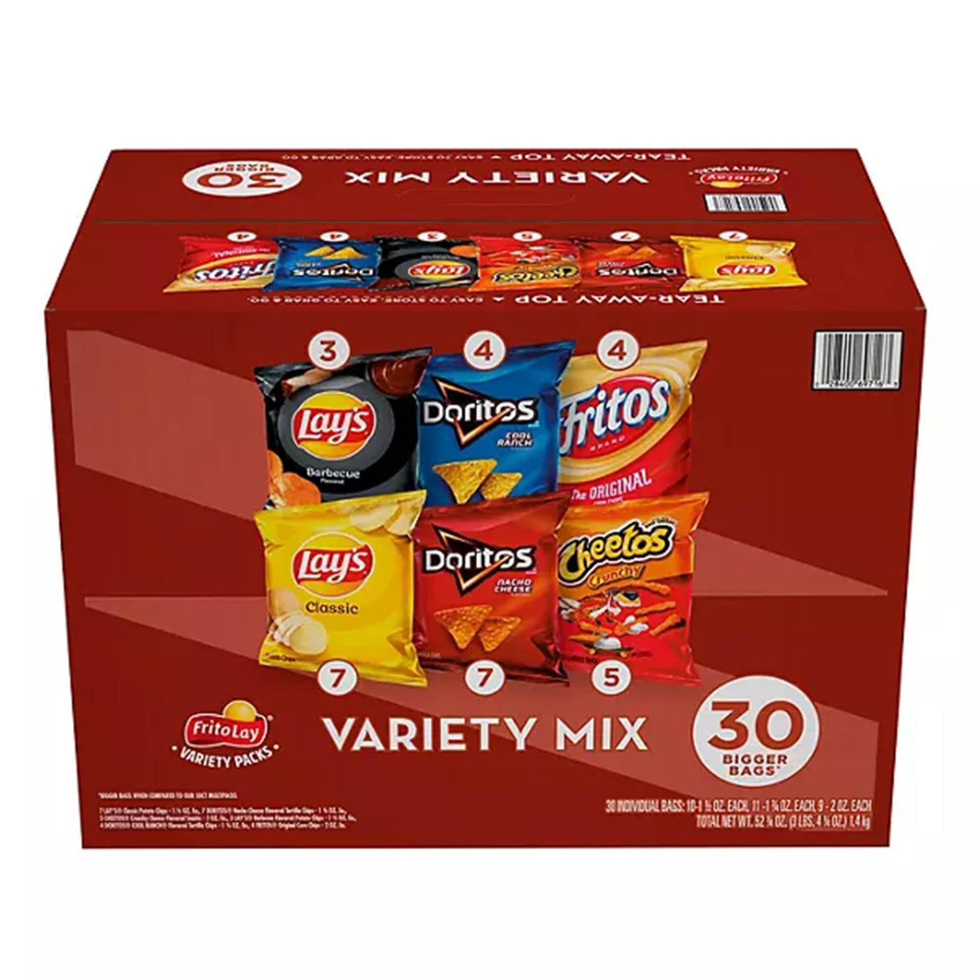 Frito Lay Variety Mix, Variety Pack of Snacks and Chips, 30 ct.