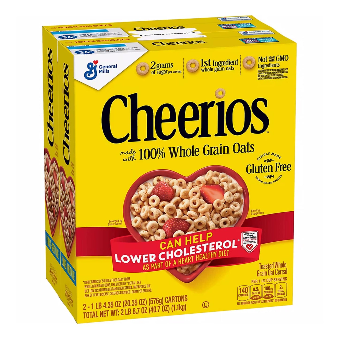 General Mills Cheerios Whole Grain Oats, 2 Box Pack Cereals, 40.7 oz.