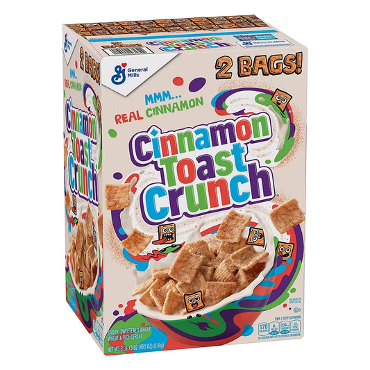 General Mills Cinnamon Toast Crunch, 2 Bags Cereals, 49.5 oz.