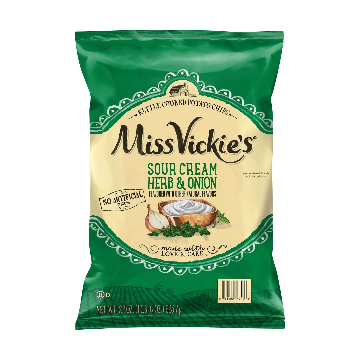 Miss Vickie's Kettle Cooked Potato Chips Sour Cream Herb & Onion, 22 oz.