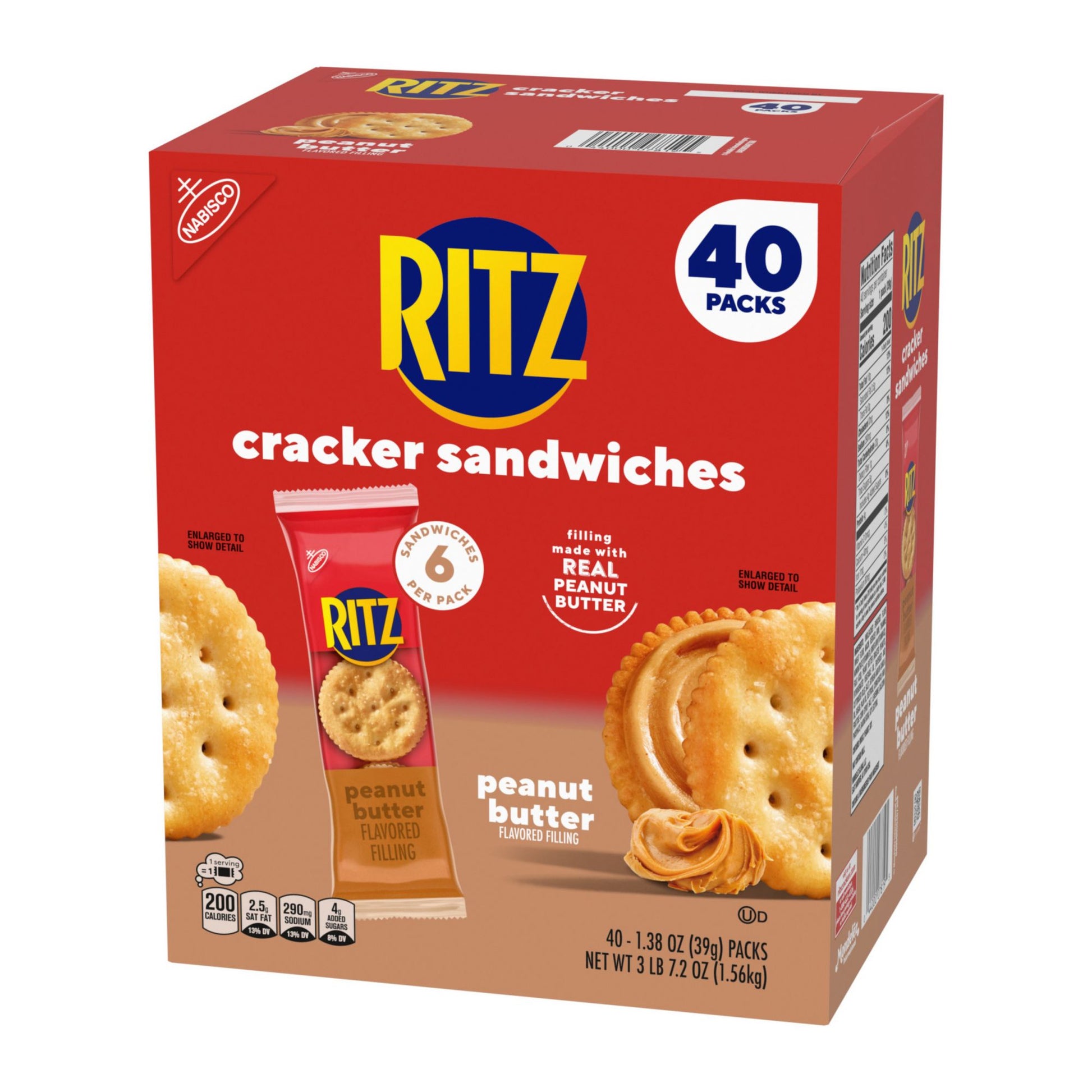 Nabisco Ritz Cracker Sandwiches Peanut Butter, Snacks, 40 pk./1.38 oz.