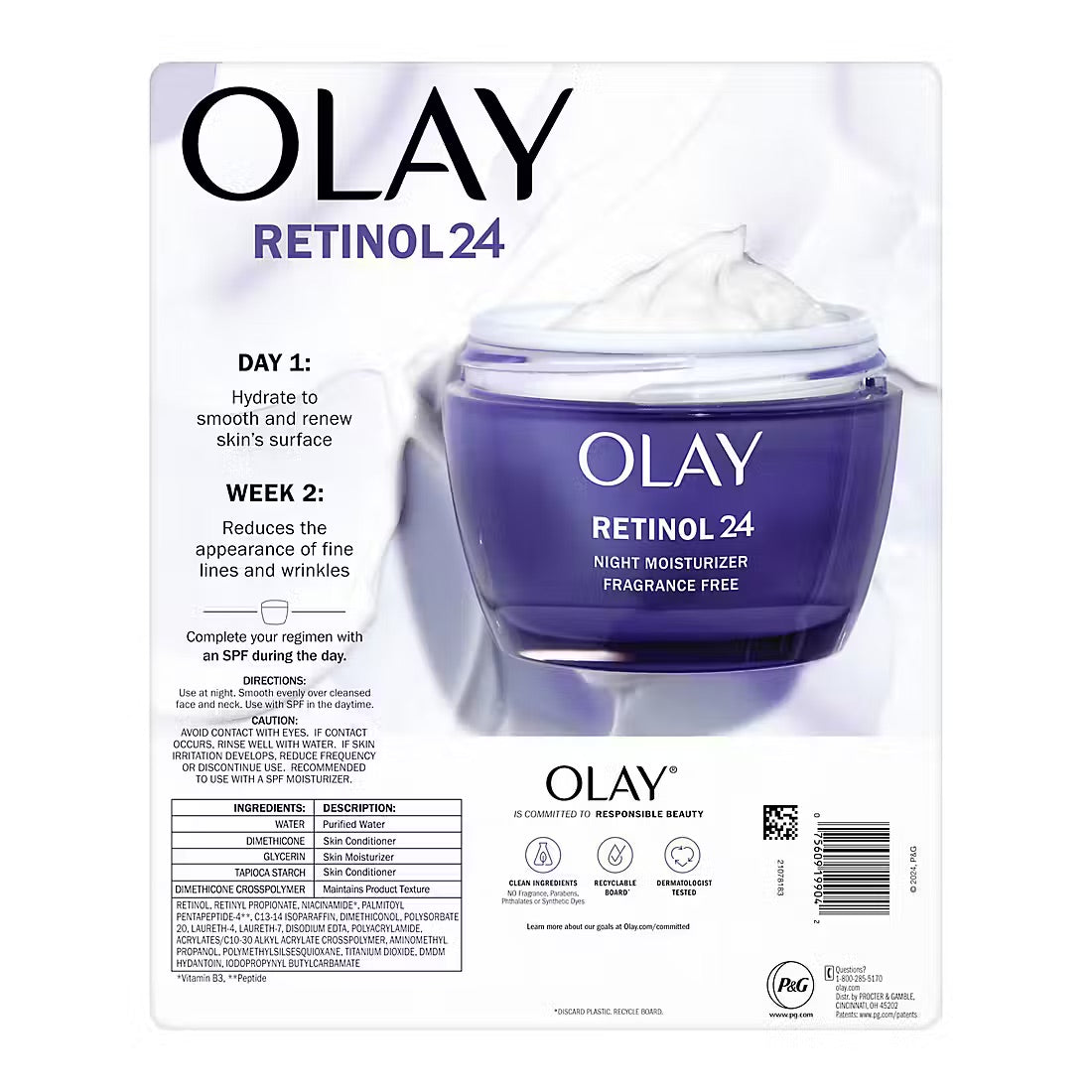 Olay Retinol 24 & Peptide Night Face Moisturizer, 2 x 1.7 oz.