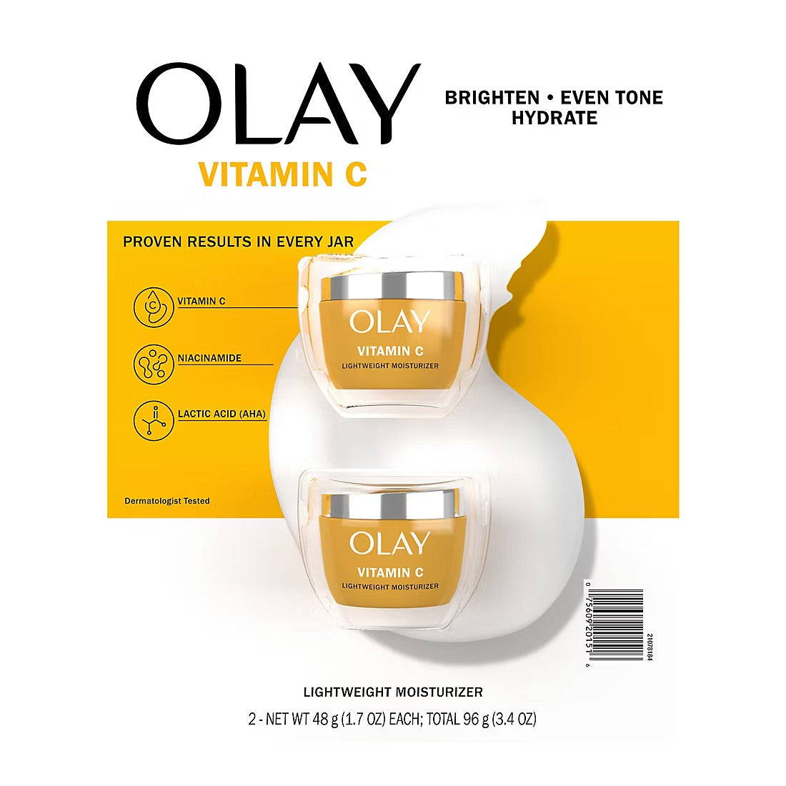 Olay Vitamin C Brighten, Even Tone, Hydrate Lightweight Moisturizer, 2 x 1.7 oz.