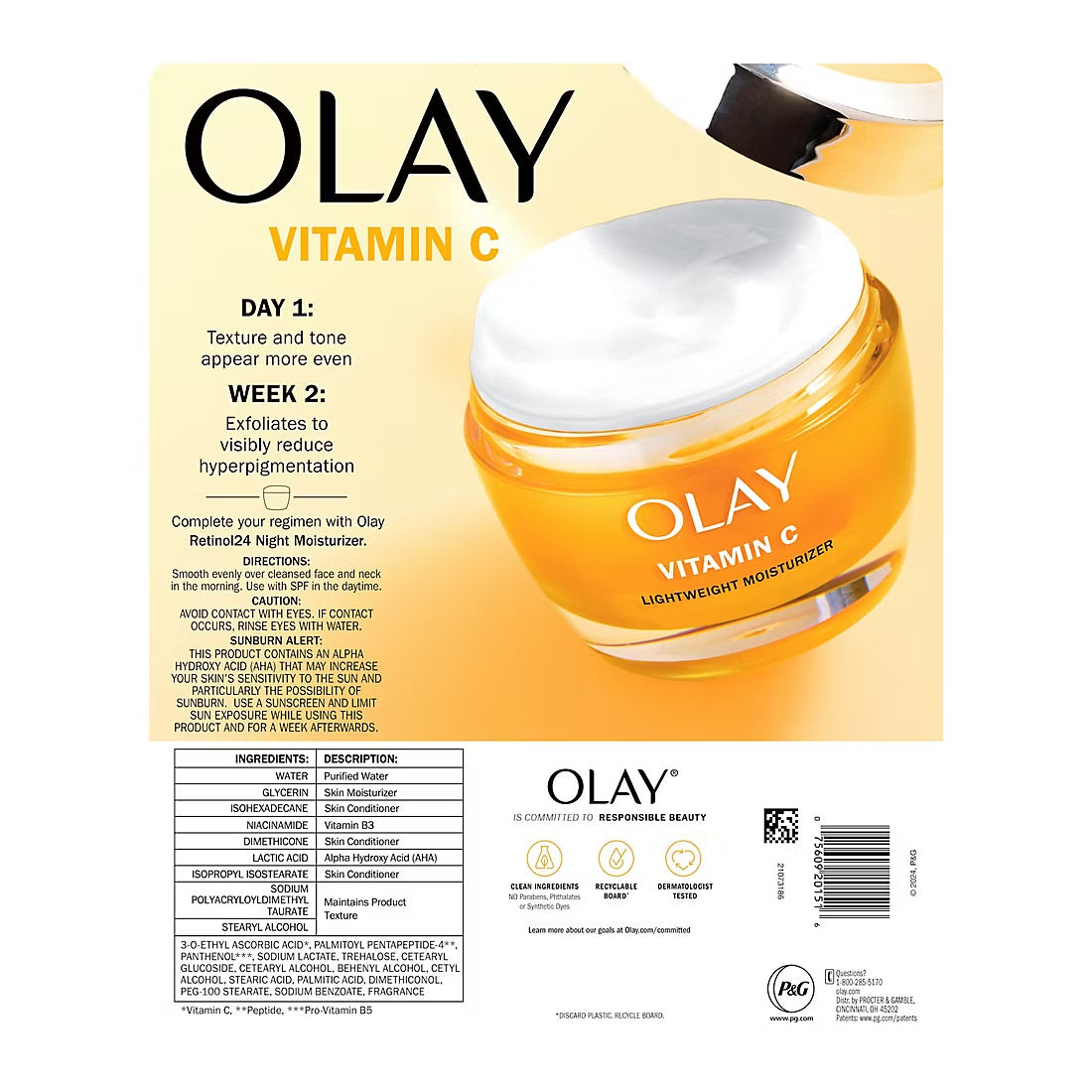 Olay Vitamin C Brighten, Even Tone, Hydrate Lightweight Moisturizer, 2 x 1.7 oz.