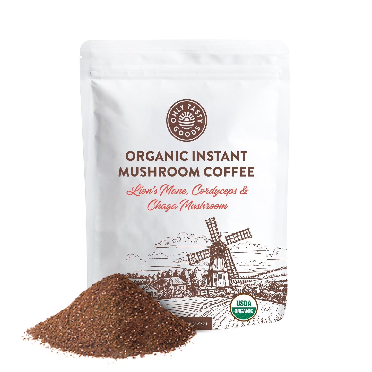 Organic Instant Mushroom Coffee for Boosting Energy and Focus, Dark Roast 8 oz.