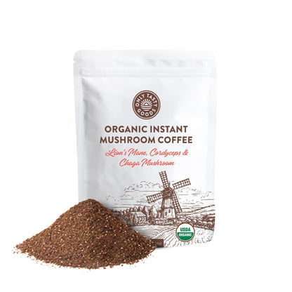 Organic Instant Mushroom Coffee for Boosting Energy and Focus, Dark Roast 0.56 oz.