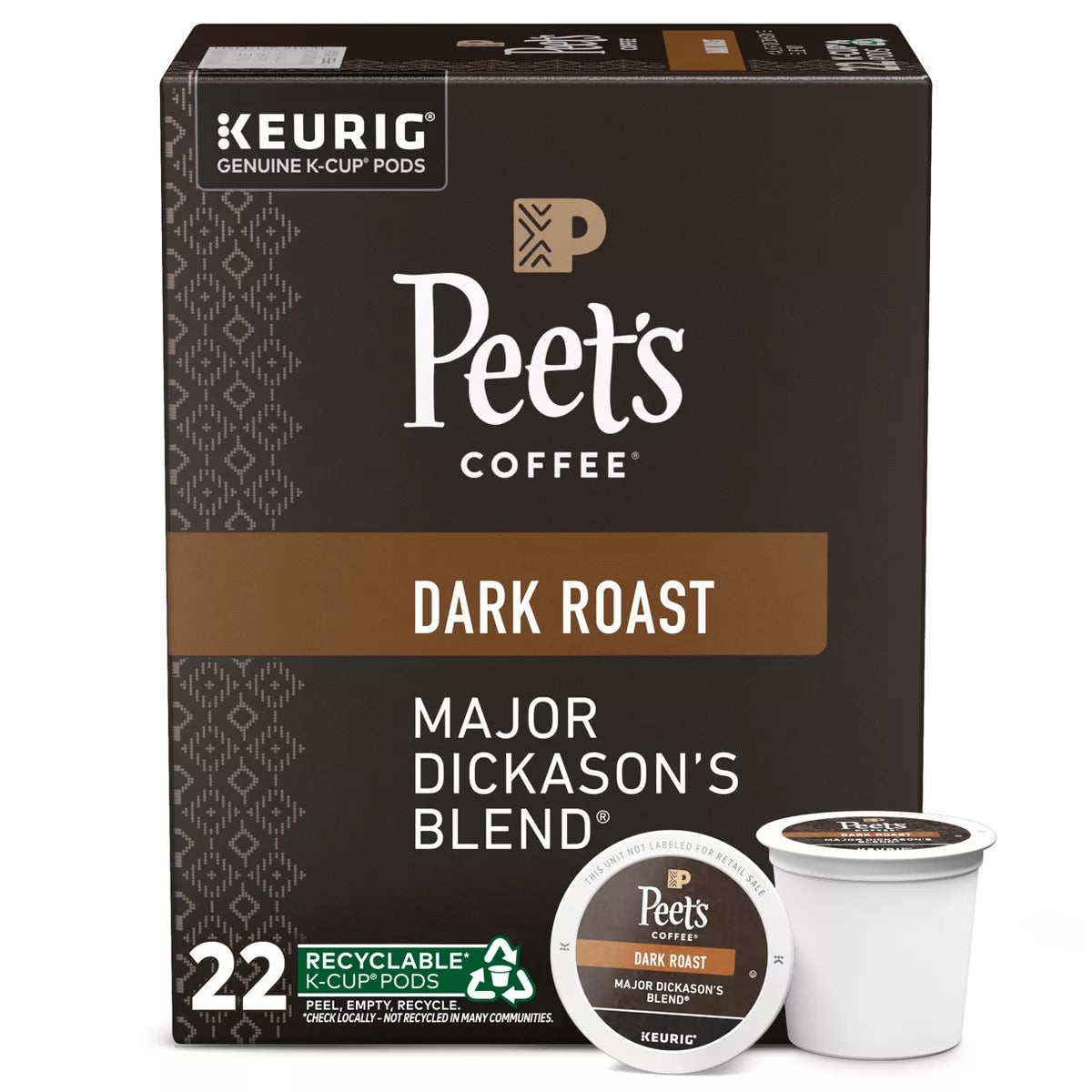 Peet's Coffee Major Dickason's Blend, Dark Roast K-Cup Pods Keurig Capsules, 22 ct.