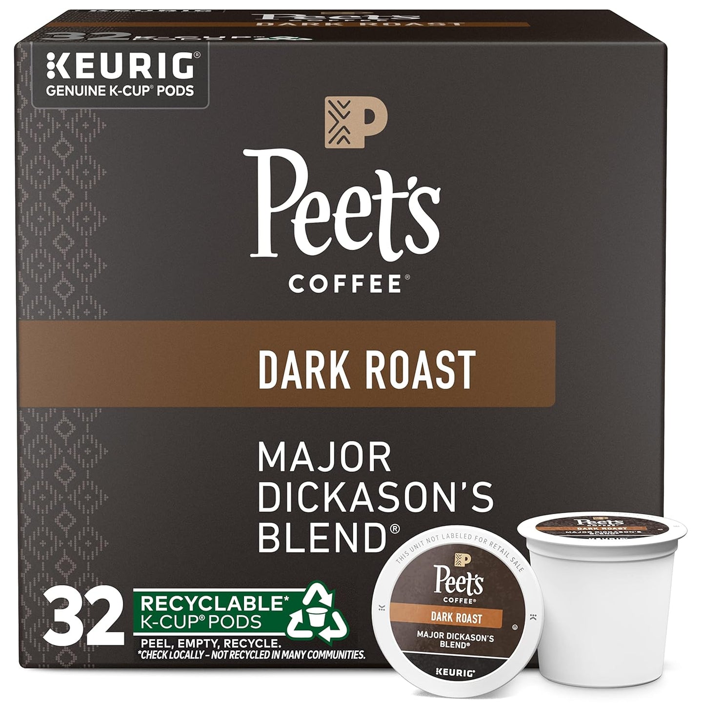 Peet's Coffee Major Dickason's Blend, Dark Roast K-Cup Pods Keurig Capsules, 32 ct.