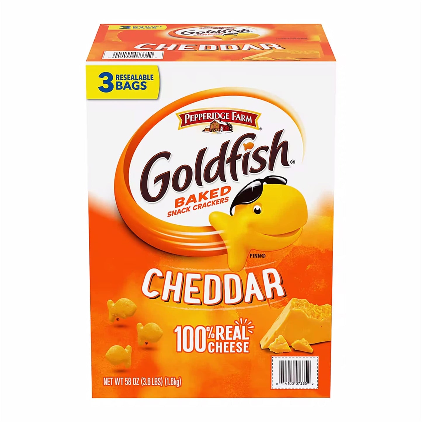 Pepperidge Farm Goldfish Cheddar Crackers, Resealable Bags, Snacks, 19.2 oz. 3 ct.