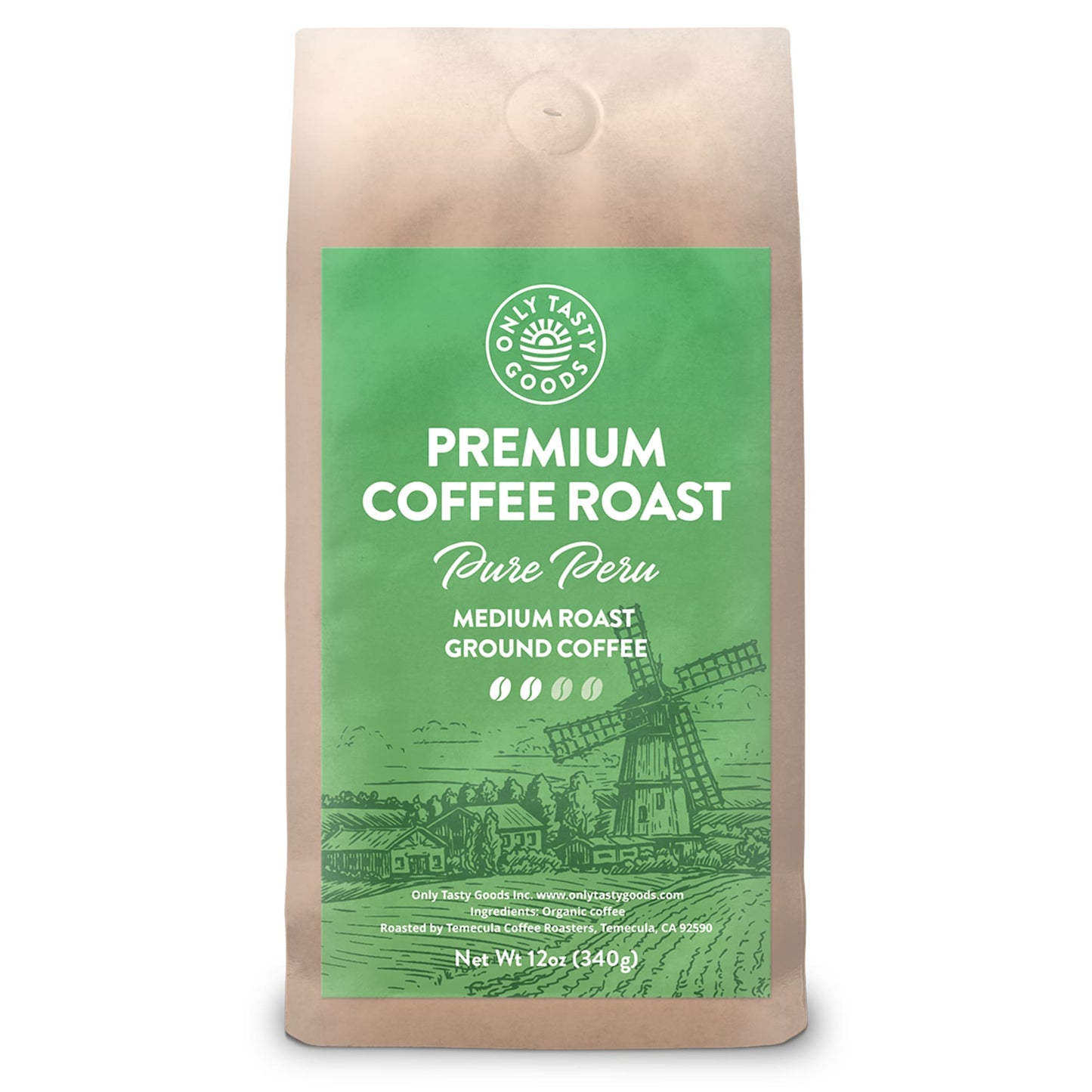 Pure Peru Medium Roast Ground Coffee, Organic, Fair Trade, Low Acid, Non-GMO 12 oz.