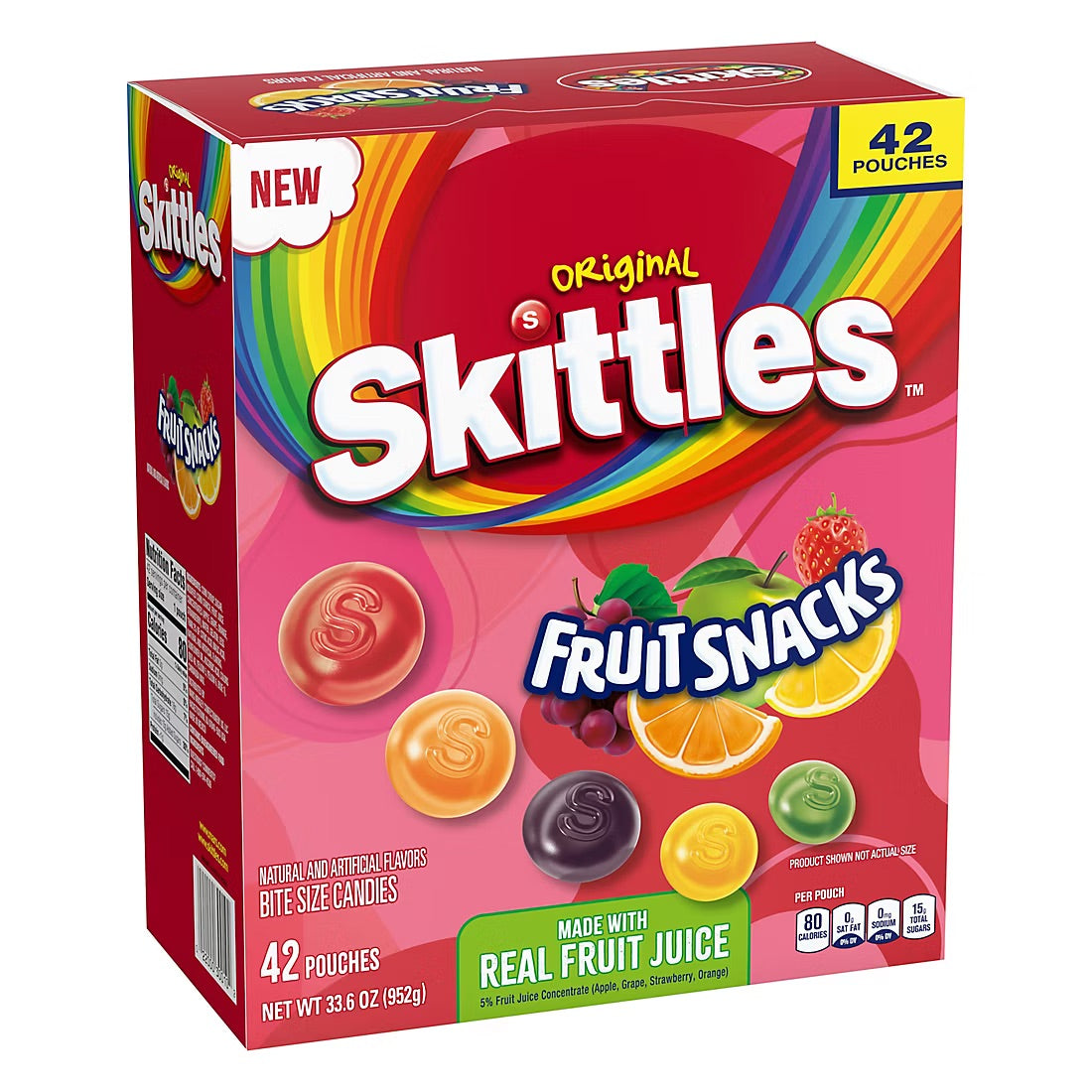 Skittles Original Fruit Snacks made with Real Juice Fruit, Bulk Box, 42 ct.