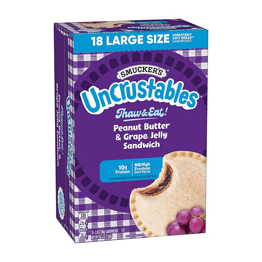 Smucker's Uncrustables Peanut Butter & Grape Jelly Sandwiches, Frozen, 18 ct./2.8 oz.