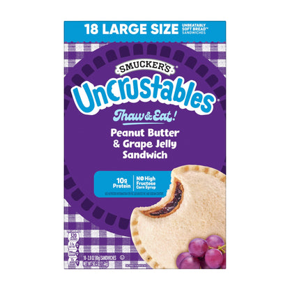 Smucker's Uncrustables Peanut Butter & Grape Jelly Sandwiches, Frozen, 18 ct./2.8 oz.