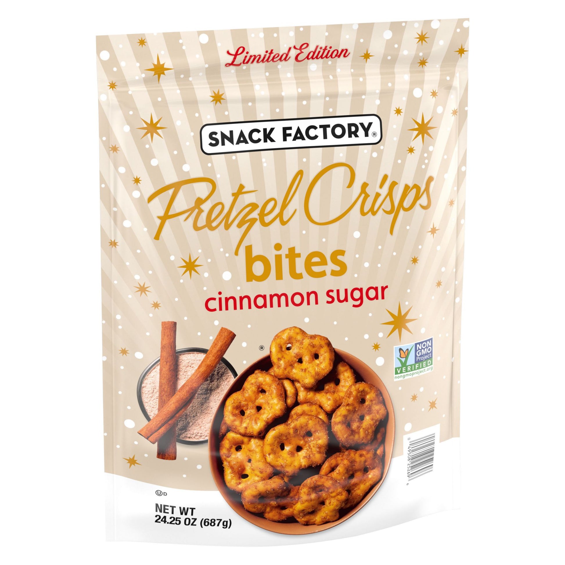 Snack Factory Pretzel Crisps Bites Cinnamon Sugar, Snacks, 24.25 oz.