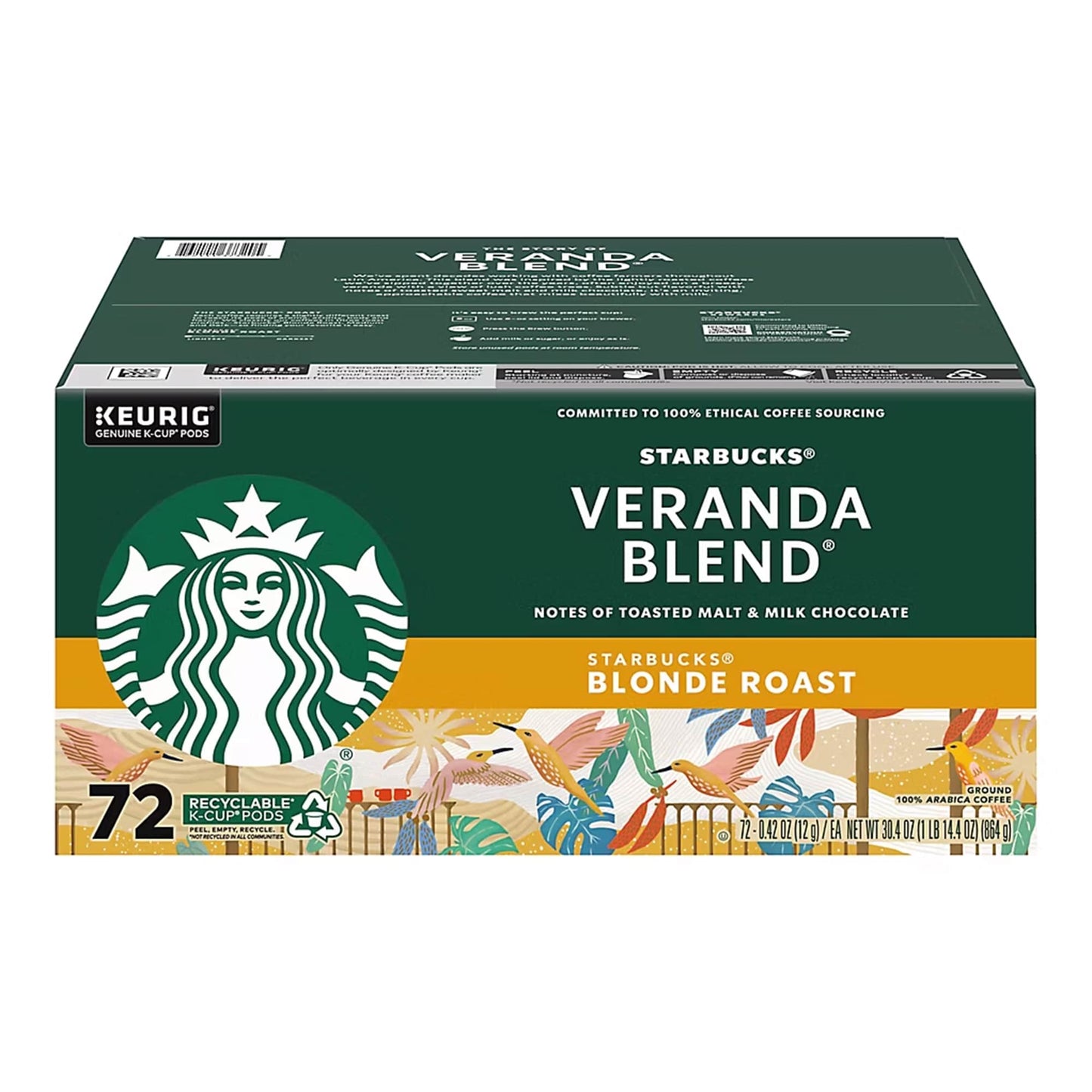 Starbucks Veranda Blend Blonde Roast Coffee K-Cup Pods Capsules, 72 ct.