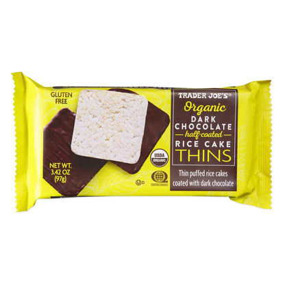 Trader Joe's Organic Dark Chocolate Half-Coated Rice Cake Thins, Snacks, 3.42 oz.