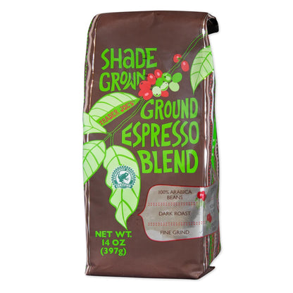 Trader Joe's Shade Grown Ground Espresso Blend, Dark Roast Fine Grind, 100% Arabica, 14 oz.