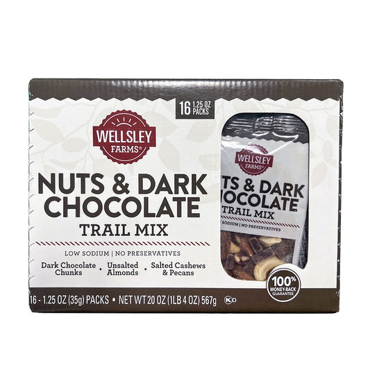 Wellsley Farms Nuts & Dark Chocolate Trail Mix, Snacks, 16 pk.