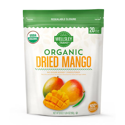 Wellsley Farms Organic Dried Mango, Healthy Snack, 20 oz.