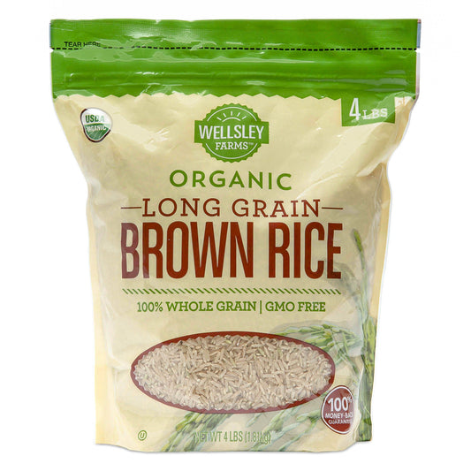 Wellsley Farms Organic Long Grain Brown Rice, Non-GMO, Kosher, Vegan, 4 lb.