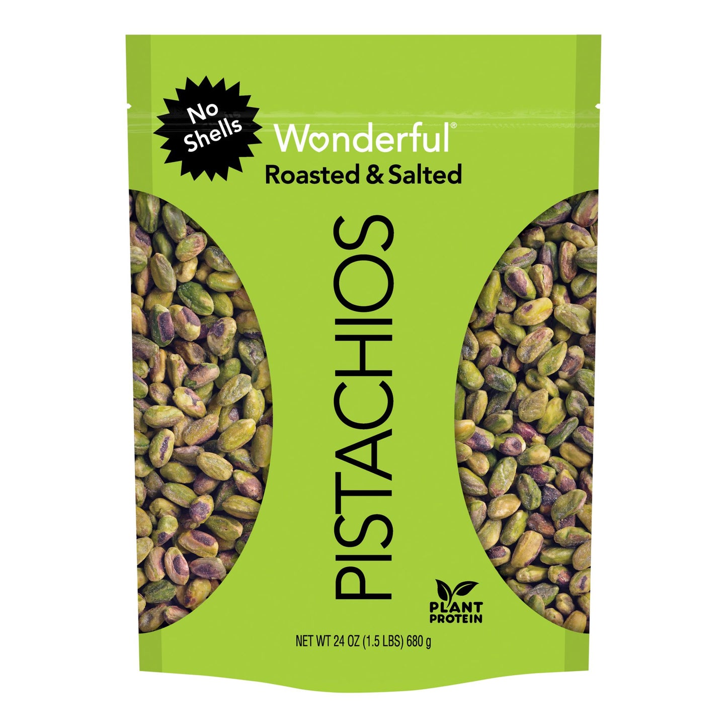 Wonderful Pistachios No Shells, Roasted and Salted, Resealable Pouch, 24 oz.