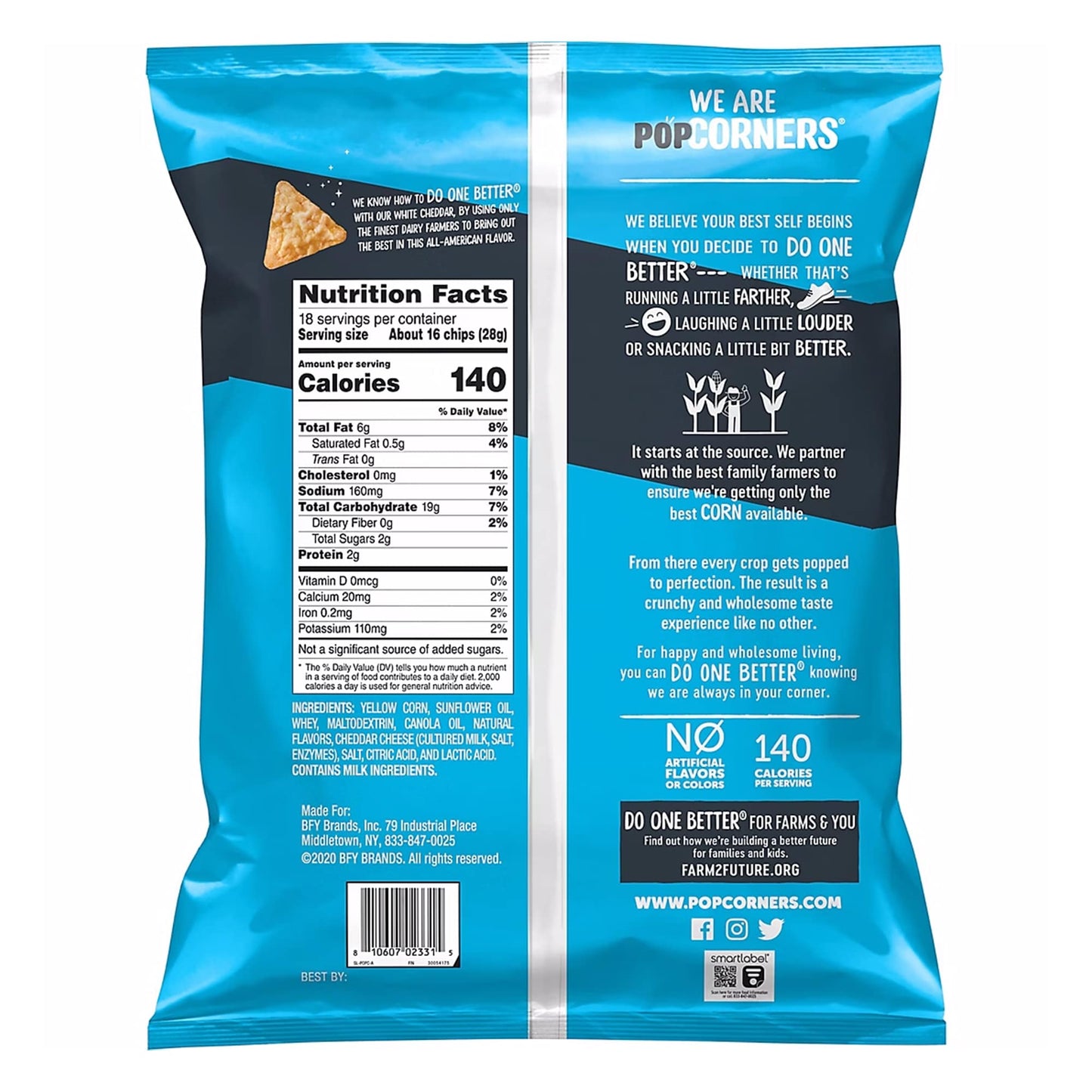 PopCorners White Cheddar Chips, Snacks, 18 oz.