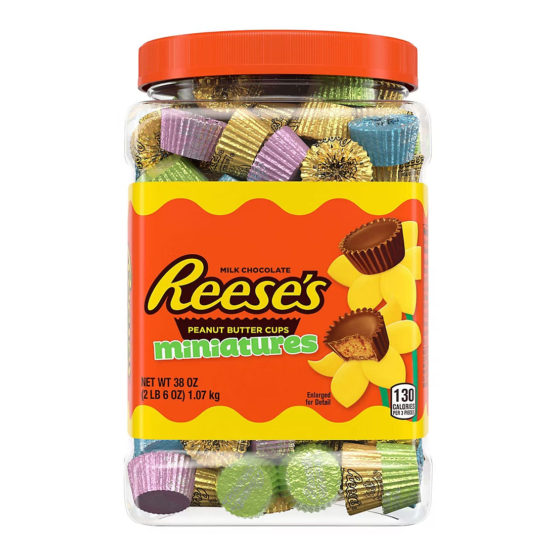 Reese's Miniatures Milk Chocolate Peanut Butter Cups Candy, Easter Candy, Bulk Jar 38 oz.