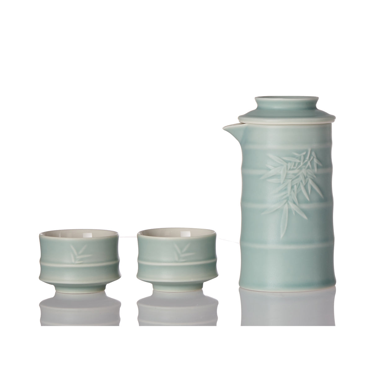 Bamboo Kung Fu Tea Set - 1 Pot with 2 Cups, Ceramics -3